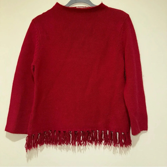 Women’s Vintage Red Feed David High Neck Sweater with Fringe Details Size: M - Picture 1 of 16